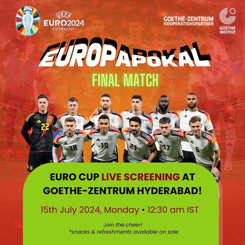 Goethe-Zentrum Hyd (@gz_hyd) on Twitter photo Join us for the EURO 2024 Finals LIVE Screening at Goethe-Zentrum Hyderabad⚽️
Date: 15th July 2024, Monday
Time: 12:30 am IST
🥇 Did you know, Germany won the EURO Cup three times: in 1972, 1980, and 1996. 🏆 Will 2024 be their next win? #HyderabadEvents #GoetheZentrumHyderabad Join us for the EURO 2024 Finals LIVE Screening at Goethe-Zentrum Hyderabad⚽️
Date: 15th July 2024, Monday
Time: 12:30 am IST
🥇 Did you know, Germany won the EURO Cup three times: in 1972, 1980, and 1996. 🏆 Will 2024 be their next win? #HyderabadEvents #GoetheZentrumHyderabad