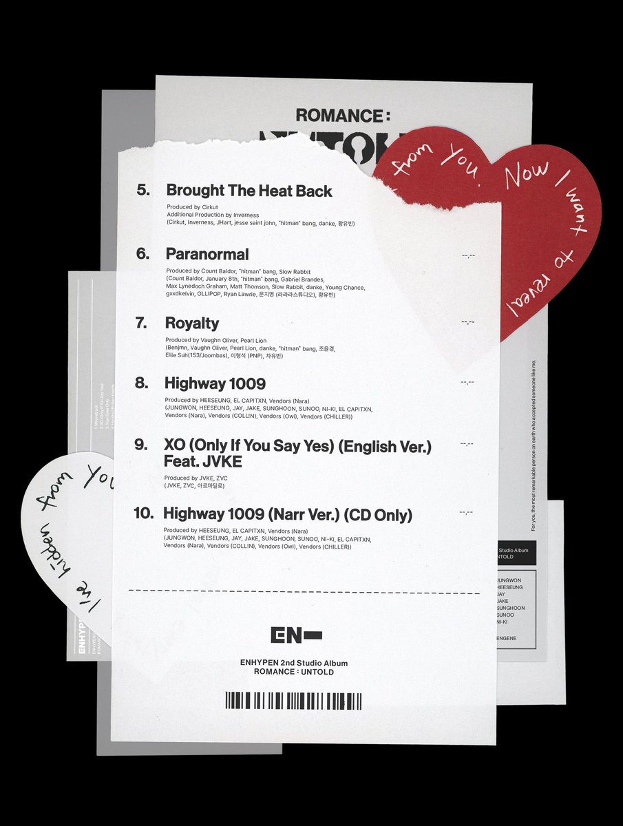 PRODBYENGENE's tweet photo. ENHYPEN's participation on ROMANCE : UNTOLD!

Hundred Broken Hearts
Written by JUNGWON

Highway 1009
Prod. by HEESEUNG
Written by JUNGWON, HEESEUNG, JAY, JAKE, SUNGHOON, SUNOO, NI-KI 

ROMANCE UNTOLD TRACKLIST
#ROMANCE_UNTOLD #ENHYPEN_2ndStudioAlbum #ENHYPEN #엔하이픈 @ENHYPEN_members @ENHYPEN