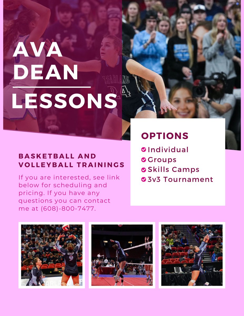 Hi! I am offering basketball and volleyball training for any age! All lessons will take place at my house, where I have a full volleyball and basketball court. The link below has all of the dates and times available.
docs.google.com/spreadsheets/d…