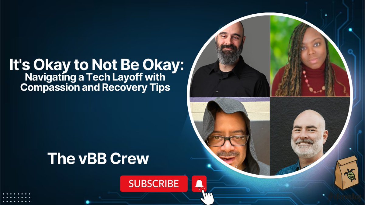 Our tech layoff self care <a href="/vBrownBag/">vBrownBag</a> episode is up:

"It's Okay to Not Be Okay: Navigating a Tech Layoff with Compassion &amp; Recovery Tips" 

Take care of yourselves out there ❤️
youtu.be/plZwz2sEtZg