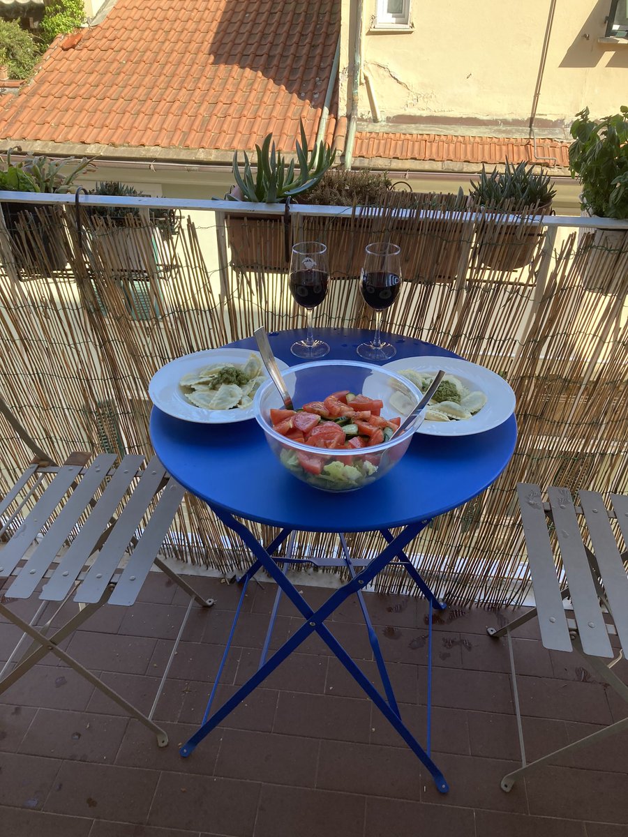 Having a bite to eat on the balcony before the football starts ⚽️ 🥅