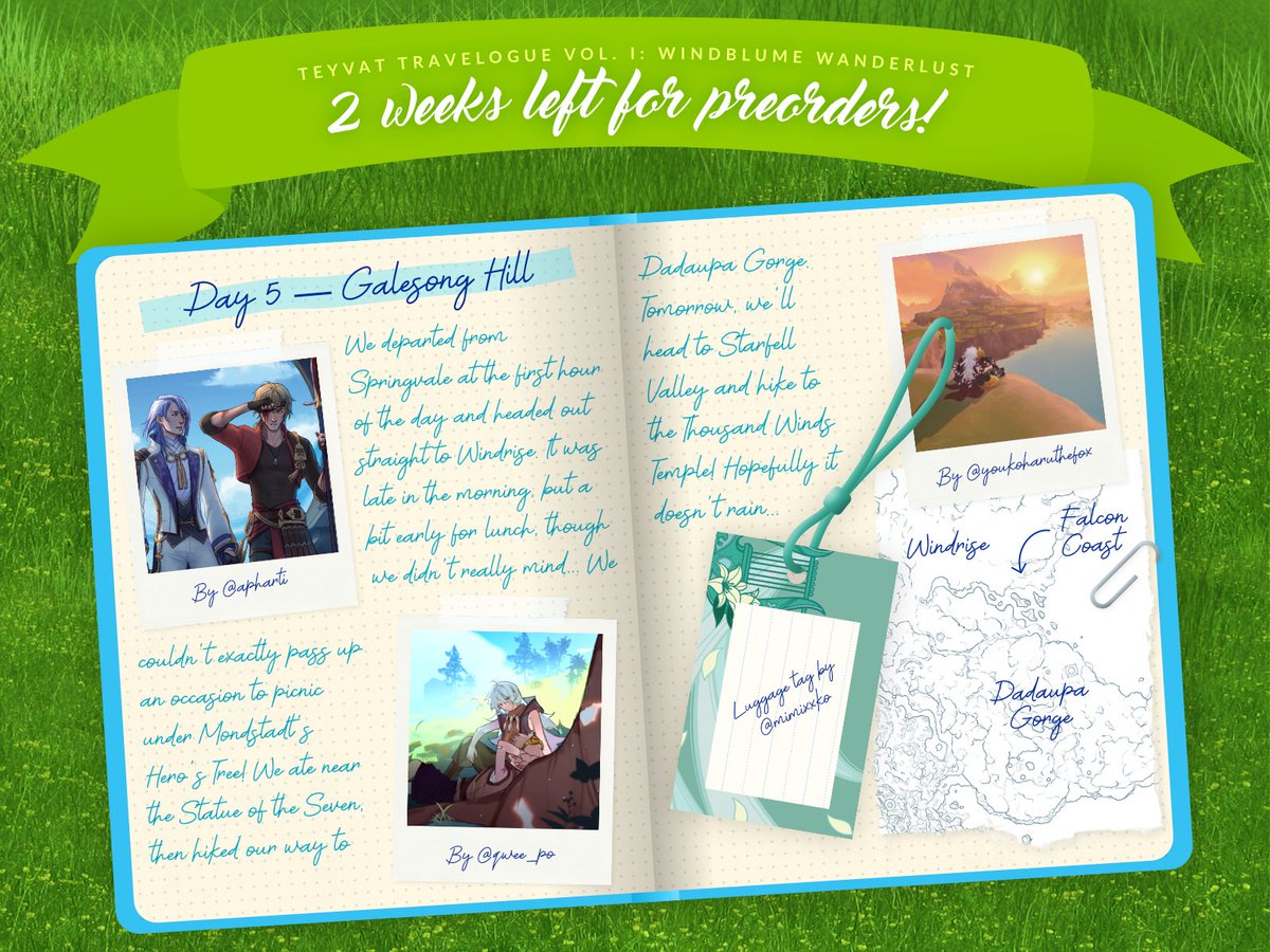 🧭PREORDERS CLOSE IN 2 WEEKS🧭

📢 Preorders for Teyvat Travelogue: Windblume Wanderlust close on July 14th!

It looks like our couples have made it to Galesong Hill for this travelogue update...