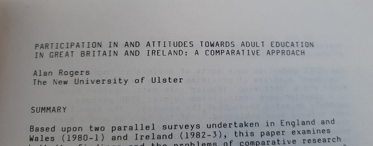 Off to <a href="/UALL_UK/">UALL</a> conference tomorrow. Thought I'd read what <a href="/SCUTREA_UALL/">SCUTREA</a> was doing 40 years ago .. v similar to what <a href="/ellen_boeren/">Prof Ellen Boeren</a> &amp; <a href="/ClancyFirefox/">Sharon Clancy</a>  are doing now in adultlearningpolicies.co.uk  - by much-missed <a href="/UoNSoE/">UoN Education</a> <a href="/UeaEDU/">School of Education</a> colleague, #AlanRogers.  @AlanTuckett <a href="/jonathan_michie/">Jonathan Michie</a>