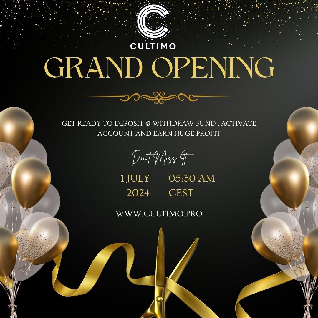Cultimopro's tweet photo. 📷 Exciting Announcement from Cultimo! 📷

Starting July 1st, 2024 at 05:30 AM CEST, you can begin:

Depositing funds
Withdrawing earnings
Activating your account
Bot Trading on Cultimo

Mark Your Calendar: July 1st, 2024 at 05:30 AM CEST

Join Our Telegram: @cultimo

#cultimo https://t.co/iwPOSba3eI