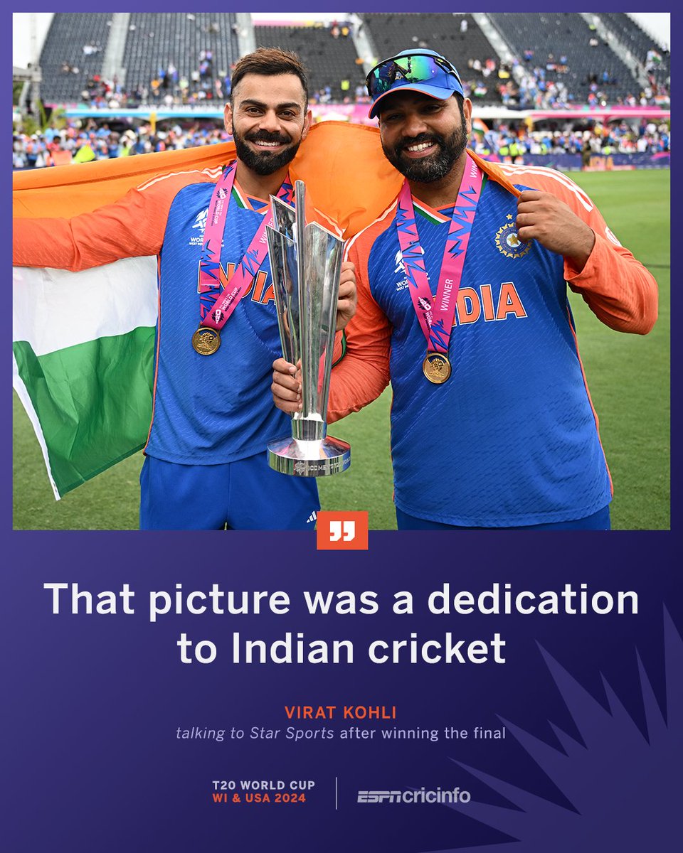 cricinfo's tweet photo. 17 years of playing T20Is for Rohit Sharma, 14 for Virat Kohli. 8,419 runs combined. The two leading run-scorers in the format. 

Ending their careers with the World Cup for the country 🫡 ����🇳 https://t.co/FDVtPHDQI8