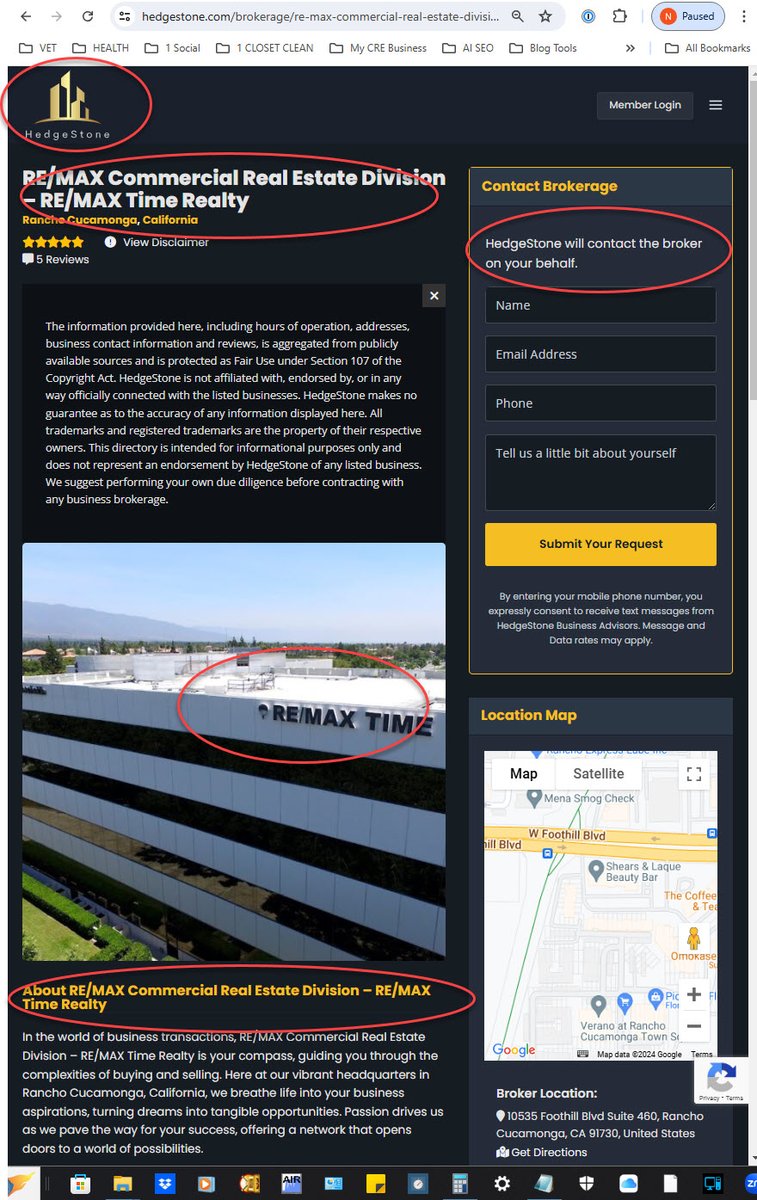 NathanbraggCRE's tweet photo. @GoogleMyBiz    This Co. is using my business information without authorization I sent two request to Google with specifics but your auto generated AI said you don't understand the problem?     RE/MAX Commercial is my business and this company "HedgeStone" is violating Google TOS https://t.co/QQEiPho3Ho