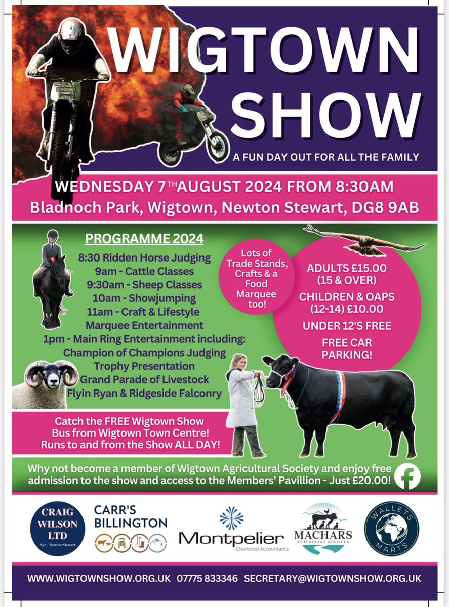 ⭐️We are back on the 7th August 2024⭐️

📍Bladnoch Park📍

🆕 We are selling tickets online 🆕

Early Bird Available Now 

🎟️wigtownshow.org.uk🎟️