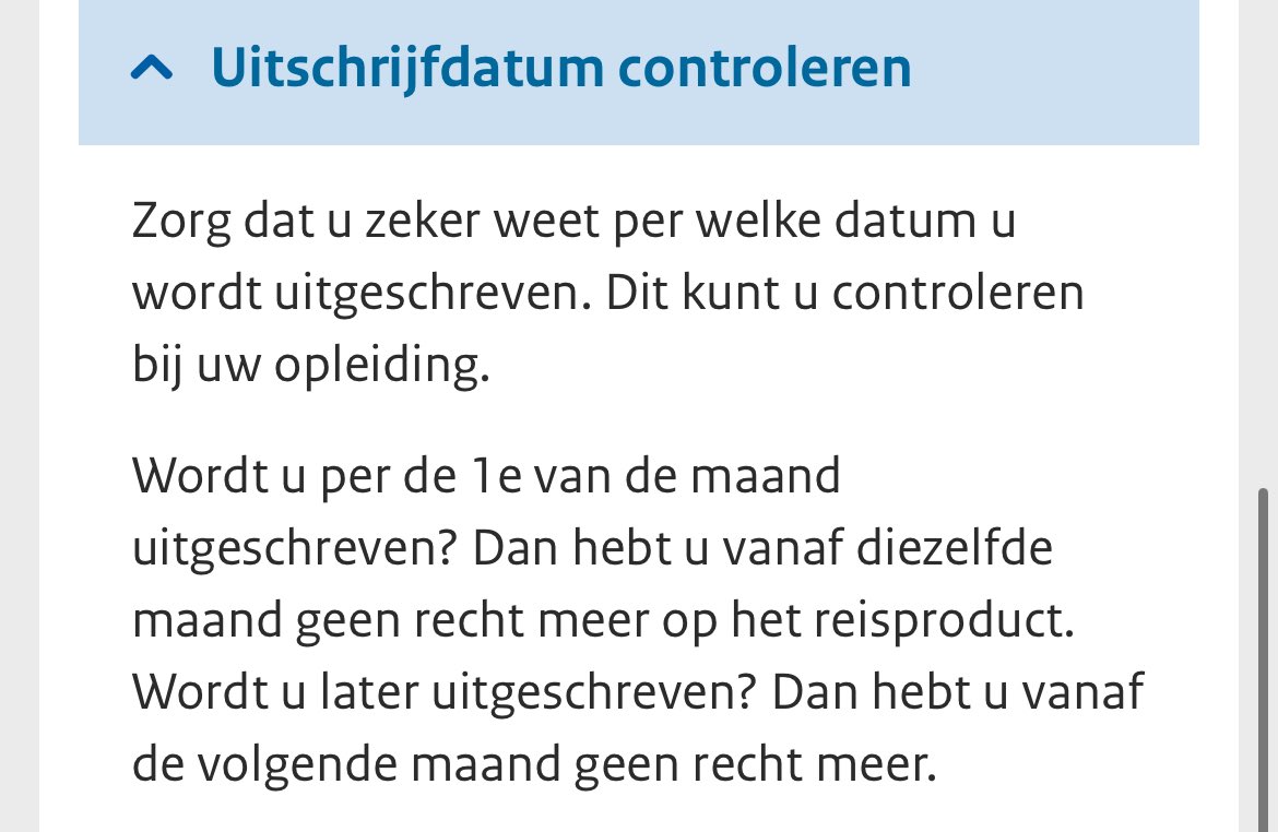 Ve1o3's tweet photo. @Duostudent Hoi,

jullie site geeft dit aan, als je per de 1e word uitgeschreven je dan geen recht meer hebt.

ik word volgens school op de 5de of 6de uitgeschreven.

hoe zit dat dan? heb ik mijn studentenov dan tot augustus? https://t.co/pXKMB2o88J