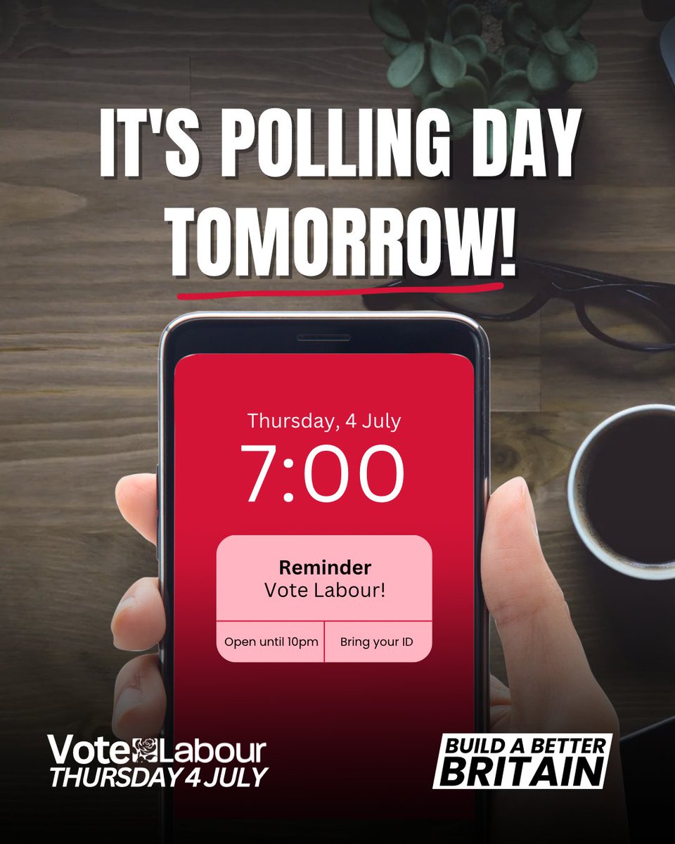 DDCLabourGroup's tweet photo. Get ready to #VoteLabour tomorrow.
Polls are open from 7am to 10pm.
Don’t forget to take your ID
#Tapp24 https://t.co/It7Jh9z2m6