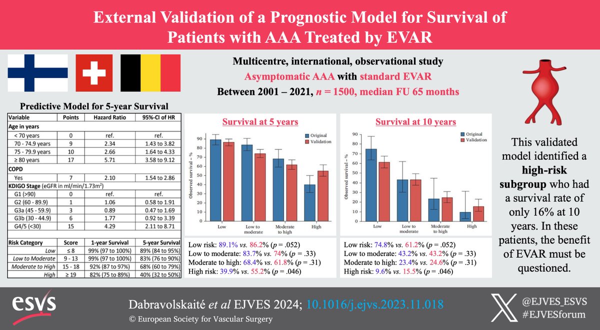EJVES_ESVS's tweet photo. New #EJVESVA on "External Validation of a Prognostic Model for Survival of Patients With Abdominal Aortic Aneurysms Treated by Endovascular Aneurysm Repair" @VenerMa @JoseeRijn @petarz_91 #aortaed

Link to the full article 👇🧵! https://t.co/jiyyqFYSkw