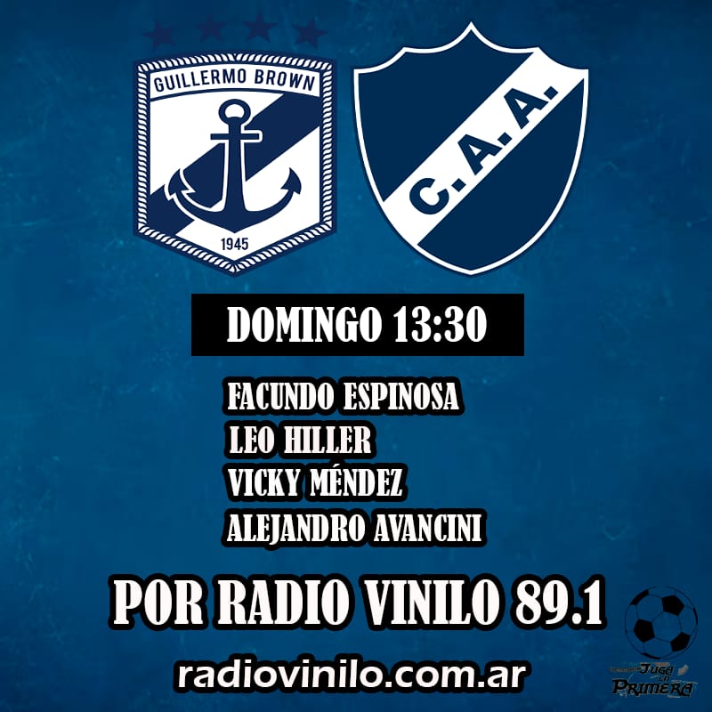 Comenzamos a vivir por <a href="/FMVinilo891/">RadioVinilo891</a> <a href="/clubaldosivi/">Club Atl. Aldosivi</a> <a href="/ClubMadryn/">Club Social y Deportivo Madryn</a> y <a href="/BrownDeMadryn/">Guillermo Brown</a> <a href="/ClubAlvaOficial/">Club A. Alvarado</a> conducción y relatos <a href="/SMVangelista/">Sergio Vangelista</a> <a href="/FacuEspinosaB/">Facundo Espinosa</a> comentarios Mario Giannotti <a href="/leohiller/">Leonardo Hiller</a> estadísticas <a href="/lauchacisilino/">Lautaro Cisilino</a> y <a href="/vickymendezz_/">Vιcтσrια</a> estudios centrales <a href="/aleavancini/">Alejandro Avancini</a>