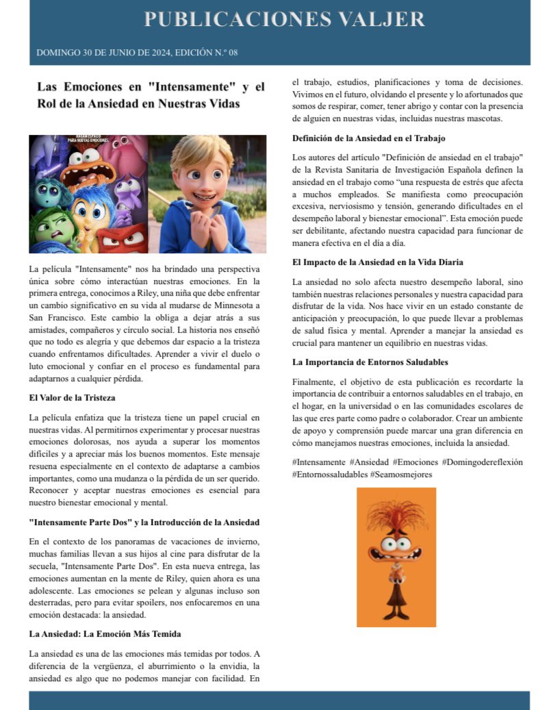 Valjerayc's tweet image. #Intensamente #Ansiedad #Emociones #Domingodereflexión #Entornossaludables #Seamosmejores