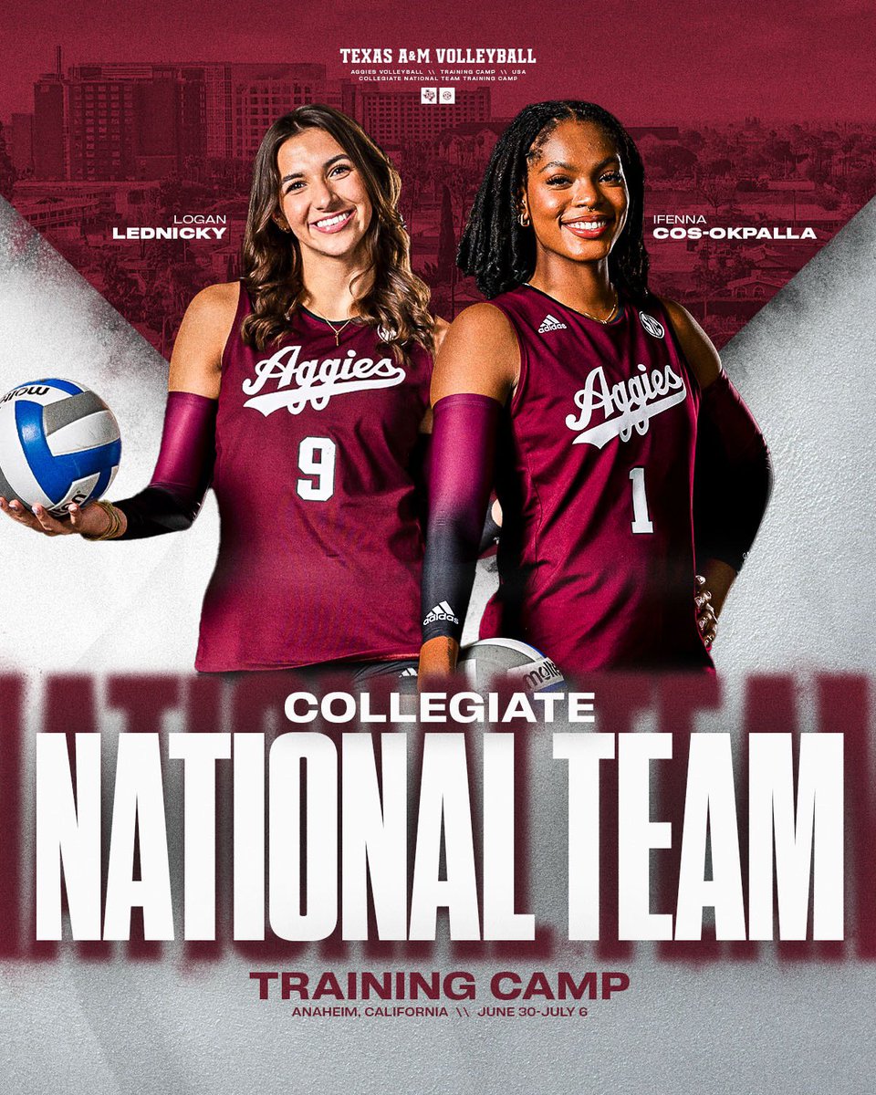 Best of luck to our dynamic duo heading the Collegiate National Team training camp 👍🇺🇸

#GigEm // #AggieVB