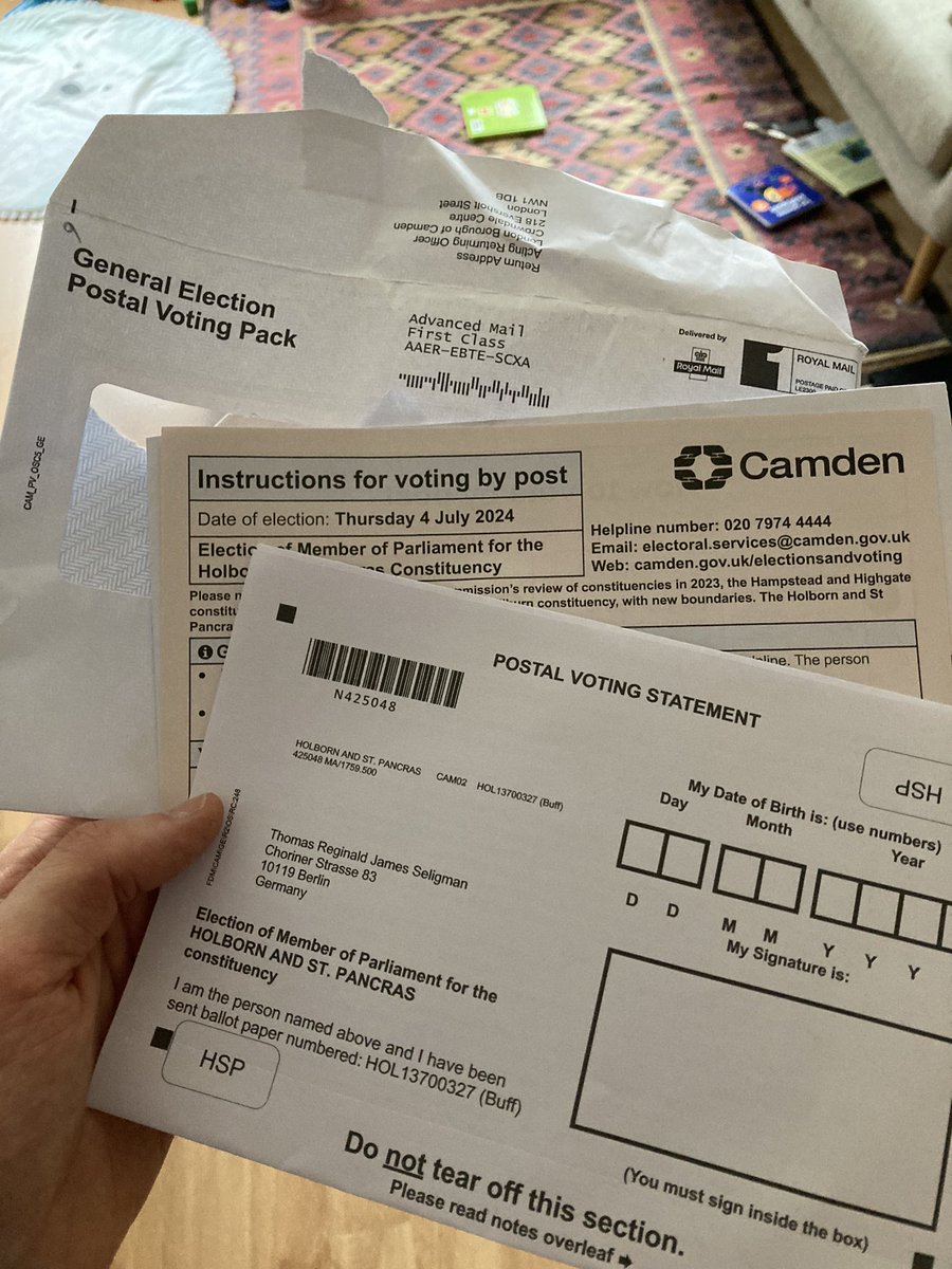 Very excited to get my chance — just in time — to vote for <a href="/andrewfeinstein/">Andrew Feinstein</a>.   🥳 Berlin, Camden and the world for FEINSTEIN!
