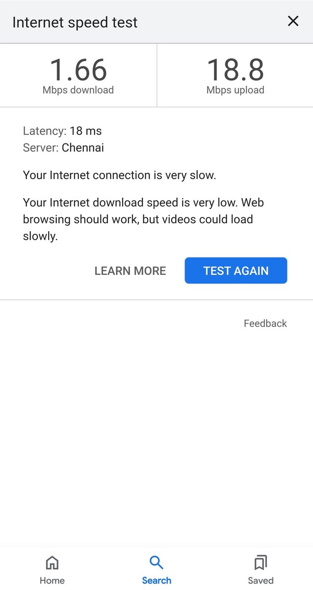 rahulsiddhan's tweet photo. @JioCare thank you jio for ur tremendous customer service.. Paid for 150mbps, receiving 2 mbps😡😡😡😡 @consumerforum_ https://t.co/8nCFOntIp2