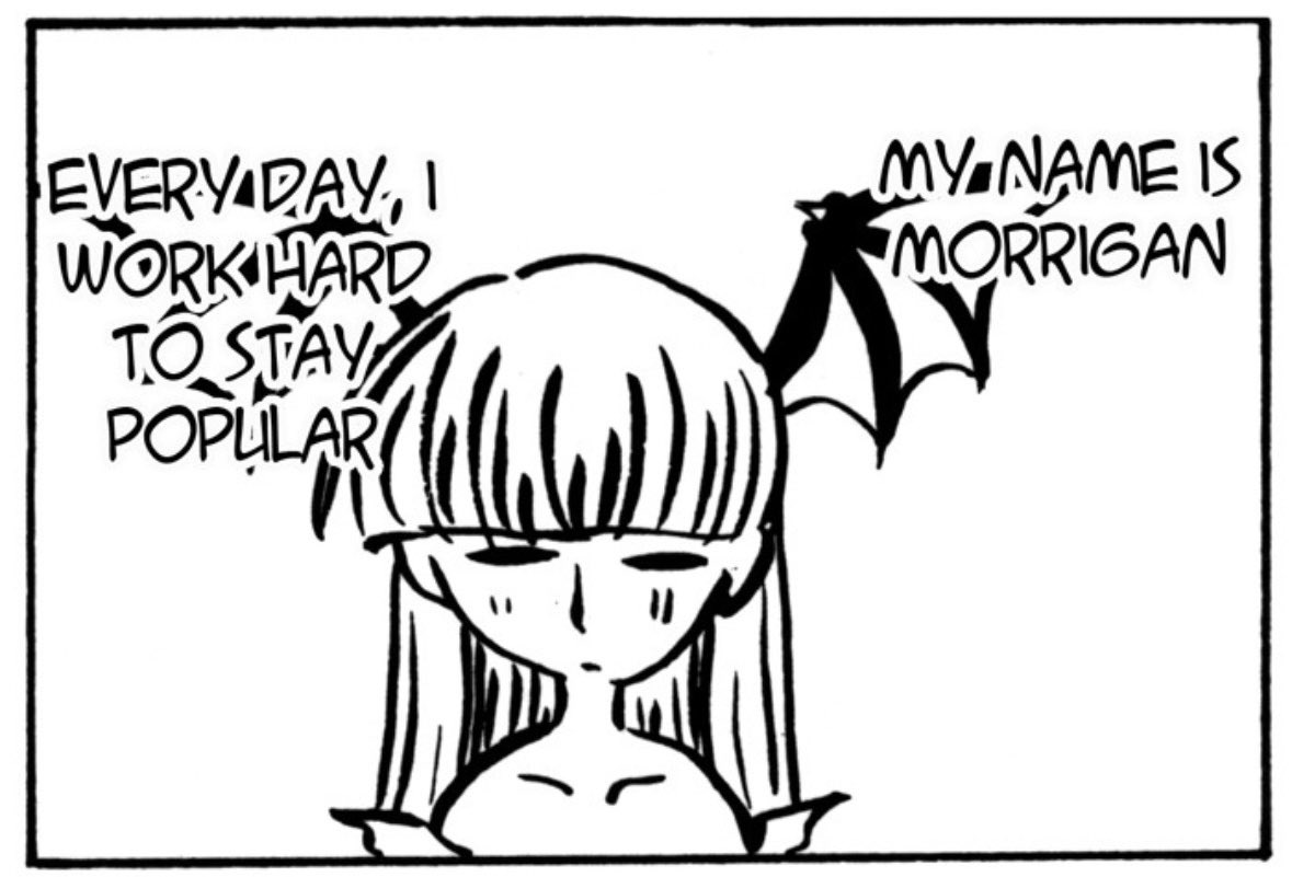 dailymorrigan's tweet image. darkstalkers comic “a castle of sand” by hasumi, featured in a 1997 gamest compilation