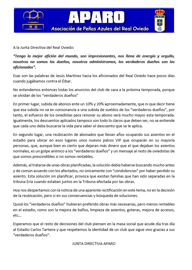 APARO_ROCF's tweet photo. Carta abierta a la Junta Directiva del Real Oviedo https://t.co/Pq8Mv8DeGw