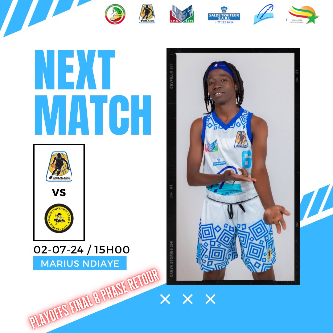 Debaloc's tweet photo. Playoffs Final 8 Retour
🏀 : Dbaloc vs Duc
🗓️ : Mardi 02 Juillet 2024
🕓 : 15H00
🏟 : Stadium Marius Ndiaye.
#DbalocFam #portdedakar #ipgisti #mairiedieuppeulderklé #Saldetraiteur #senegal #derklebasketloisirsclub #derkleladeuk #Focus #Finale8 #Playoffs #NF1Senegal https://t.co/TRVNHdwn2C
