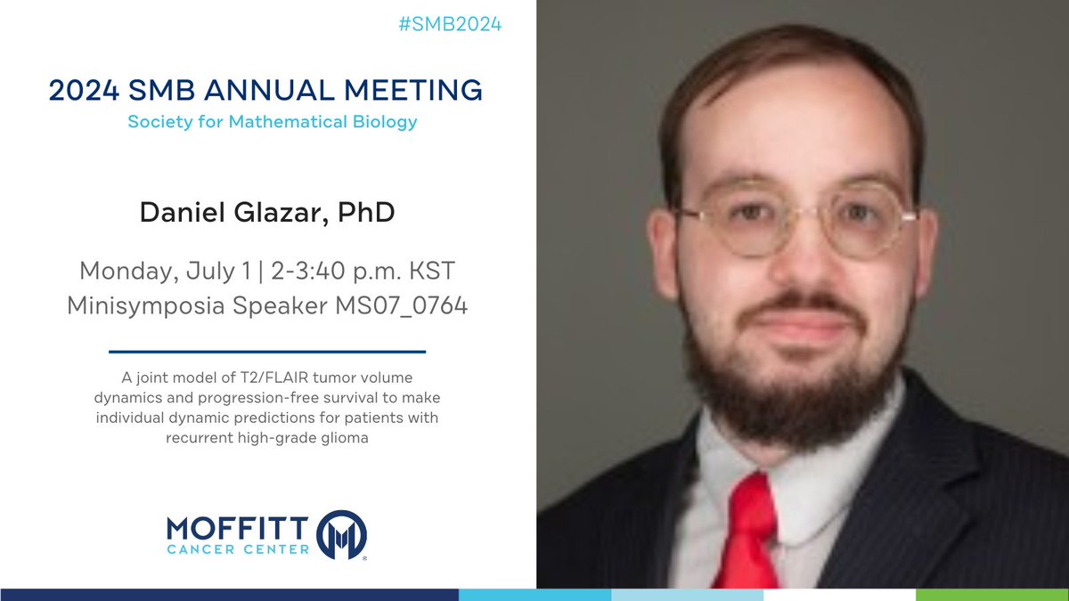 MoffittNews's tweet image. Tomorrow at #SMB2024: Moffitt’s Daniel Glazer, PhD presents the latest in predicting tumor volume changes and survival in recurrent high-grade Glioma during the minisymposia session.

⏰: 7/1 from 2-3:40 p.m. KST
📍: #318(3F)
  Learn more ➡️ bit.ly/3VEPz6W