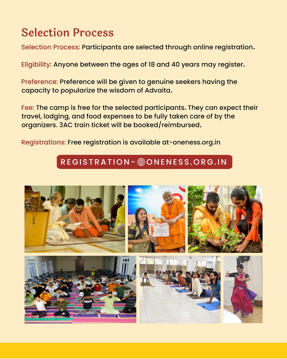 Embark on your journey of self-discovery with a transformative spiritual experience in the 10-day 'Advaita Awakening Youth Retreat,' organised by the Department of Culture, Madhya Pradesh.

For more details and #Registration, visit oneness.org.in

#EkatmaDham #Oneness