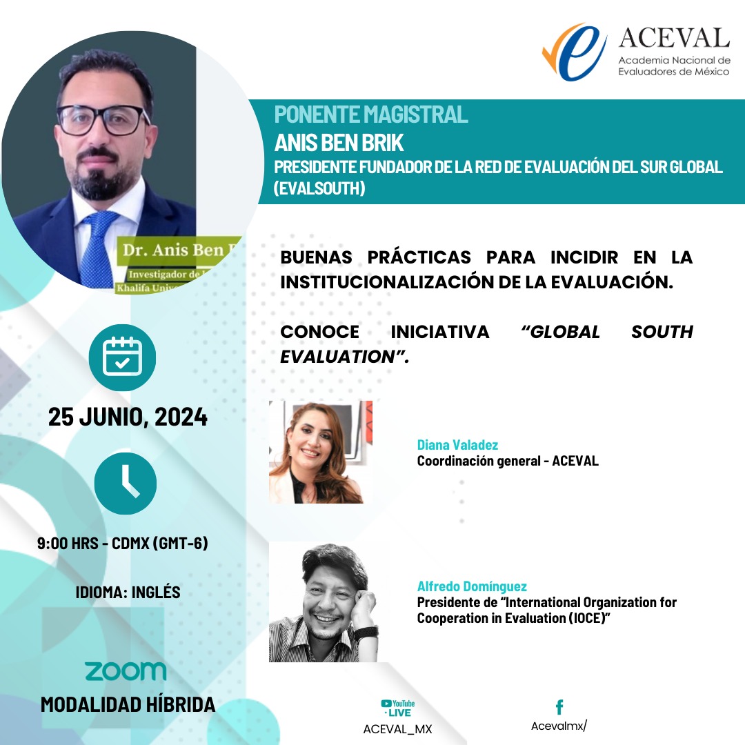 Acevalmx's tweet photo. ACEVAL agradece la ponencia magistral del Dr. Anis Ben Brik, Presidente Fundador de la Red de Evaluación del Sur Global y la Asociación de Evaluación de Oriente Medio y África del Norte. 

#TransformandoLaEvaluación  #ACEVAL #ACEVALMx https://t.co/qwwYLHBdEz