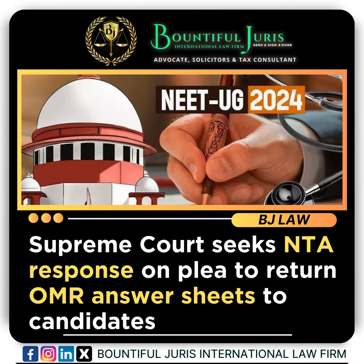 Bountiful_Juri's tweet image. Supreme Court seeks NTA response on plea to return OMR answer sheets to candidates
.
Follow Us For More Updates 
.
.
.
.
#nta #omr #answersheets #neetug2024 #candidate #supremecourt #neetexam #bountifuljuris