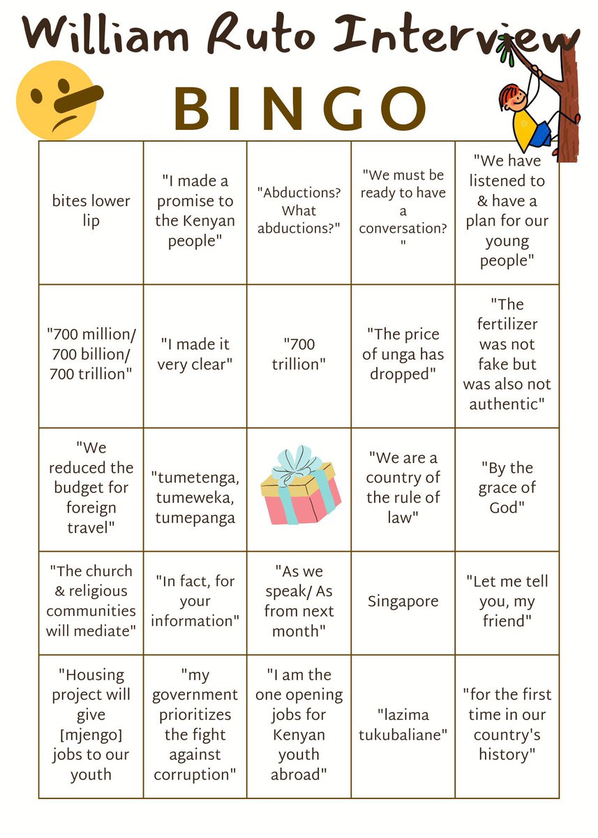 xtiandela's tweet photo. TRENDING: 

Kenyans are FILLING this William Ruto Interview BINGO game…released BEFORE the interview. 

**CROSS EVERY LIE TOLD** https://t.co/GkcUtpNT4K