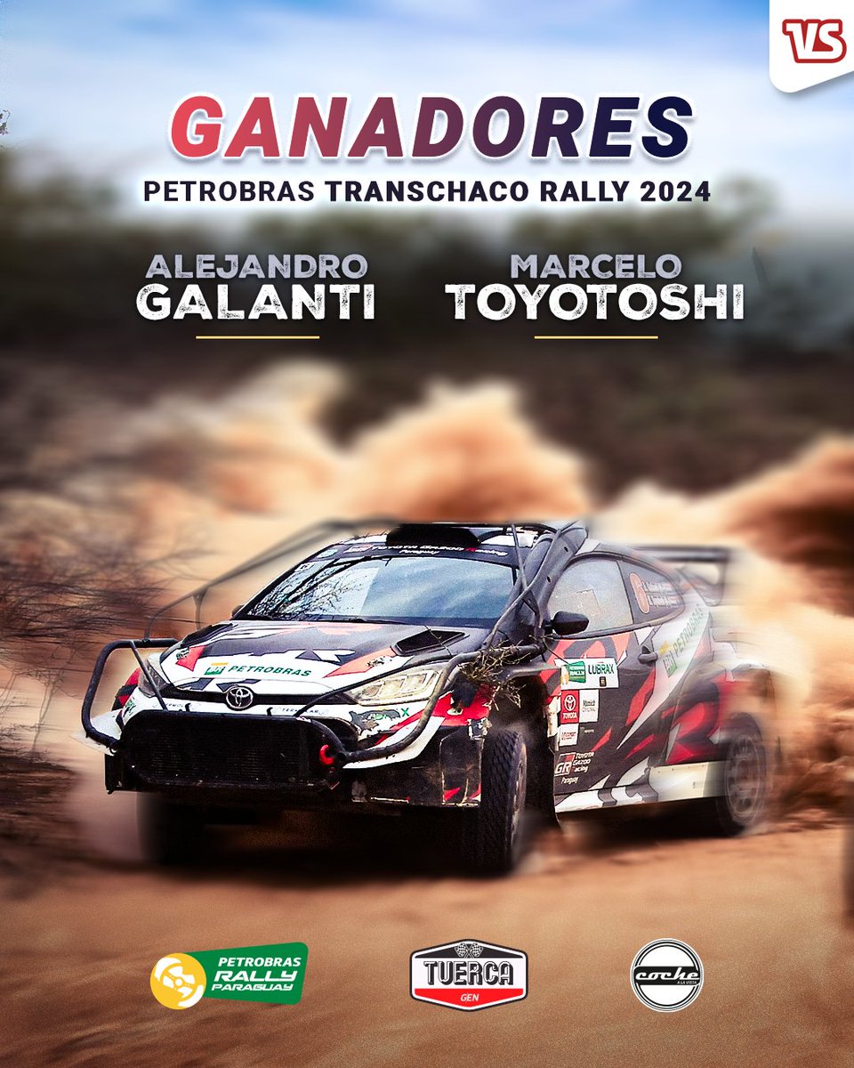 versusparaguay's tweet photo. ¡Reyes indiscutibles del Chaco!

Alejandro Galanti y Marcelo Toyotoshi conquistaron el Petrobras Transchaco Rally 2024, logrando la estrella número 22 para Toyota en el "Infierno Verde".

Es la sexta para Galanti y la quinta para Toyotoshi, quien además se lleva la Copa Dunhill.

#PetrobrasRallyParaguay #GENTuerca
@rallypy @CocheAlaVista