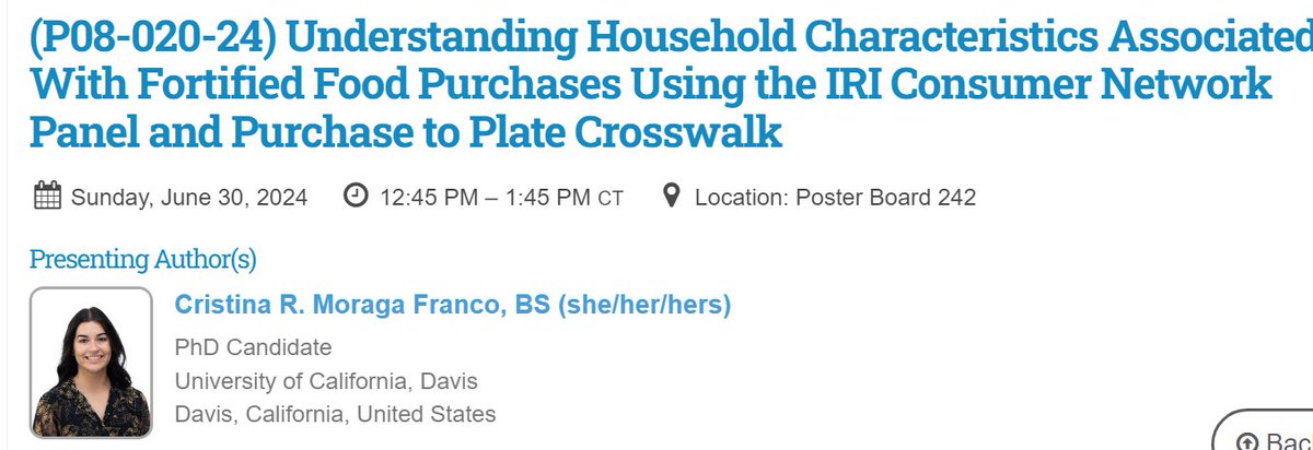 Who purchases fortified foods in the US? How do fortified beverages fit with DGA limits for added sugars? Check out these 2 posters by Cristina Moraga Franco TODAY! #Nutrition2024