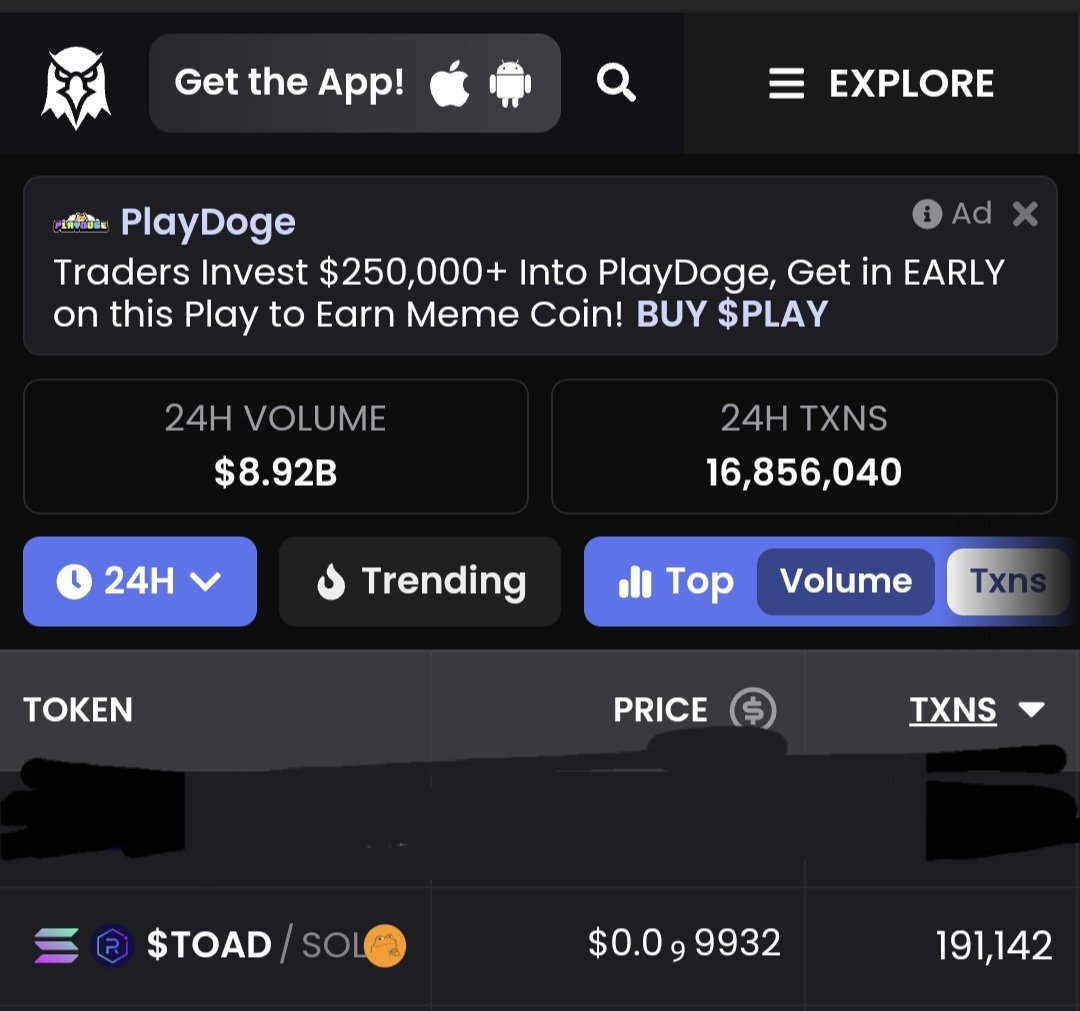 ToadS0L's tweet image. $TOAD is top 2 in all pairs of all chains on #DexTools:
dextools.io/app/en/pairs. It is also top 2 on the #Avedex treasure list:
m.avedex.cc/market/solana and top 2 by the number of txs on #Dexscreener:
dexscreener.com/?rankBy=txns&amp;amp;o….
We have been working non-stop for a month🐸
$SOL $PEPE