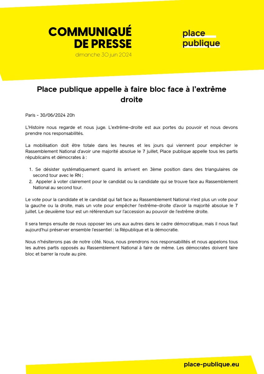 placepublique_'s tweet image. Place publique appelle à faire bloc face à l’extrême droite ⤵️
