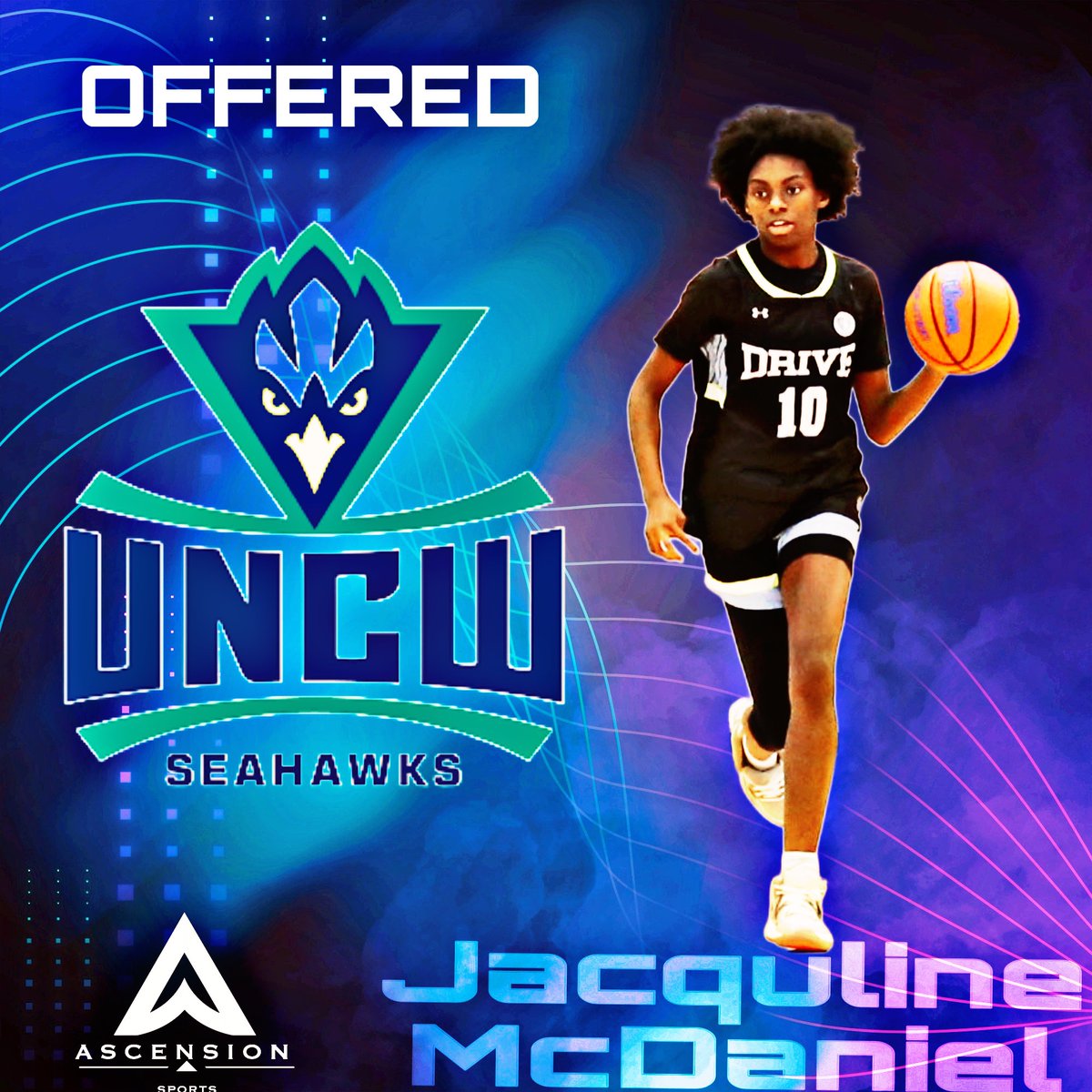 Congratulations to Ascension Sports 2028 Jacquline McDaniel/ FBC Drive on her offer from UNC Wilmington. #ItsJustALittleWork #ProgramChangerz #KeepAscending