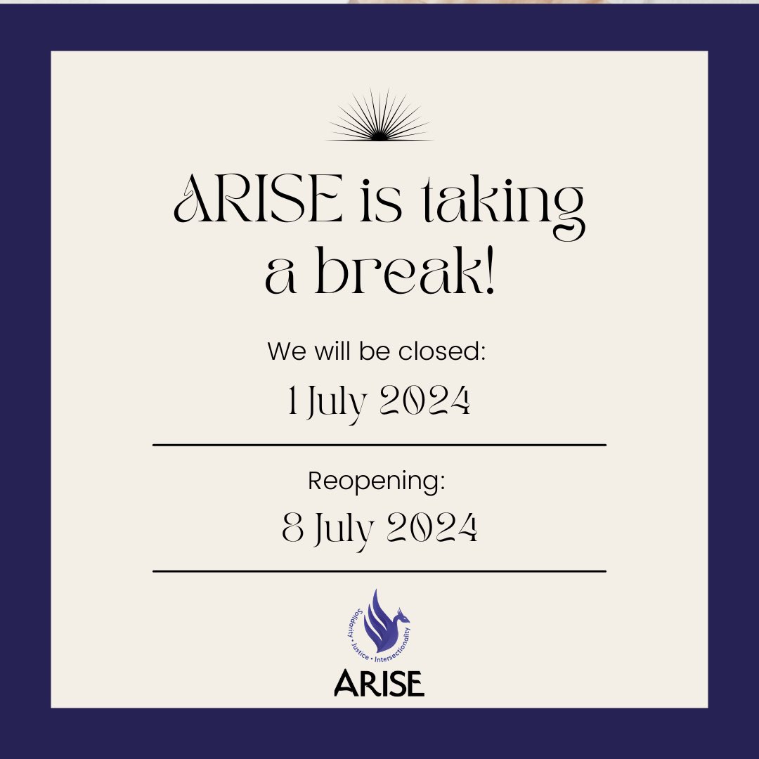 ARISE is taking a short break and will be back on the 8th!