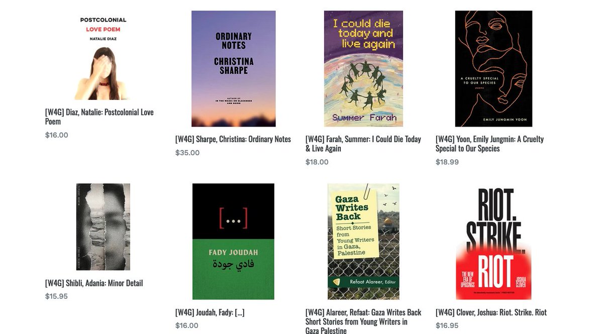 Workshops4Gaza (@workshops4gaza) on Twitter photo UPDATE! Thanks to the incredible generosity of <a href="/openpoetrybooks/">Open Books: A Poem Emporium</a> the W4G bookstore is now housed on their site! We curated a list of books, some by Palestinians, some by people teaching workshops, some just bc. Buy a book! All proceeds go to Mohammed's fam! …n-books-a-poem-emporium.myshopify.com/collections/wo… UPDATE! Thanks to the incredible generosity of <a href="/openpoetrybooks/">Open Books: A Poem Emporium</a> the W4G bookstore is now housed on their site! We curated a list of books, some by Palestinians, some by people teaching workshops, some just bc. Buy a book! All proceeds go to Mohammed's fam! …n-books-a-poem-emporium.myshopify.com/collections/wo…