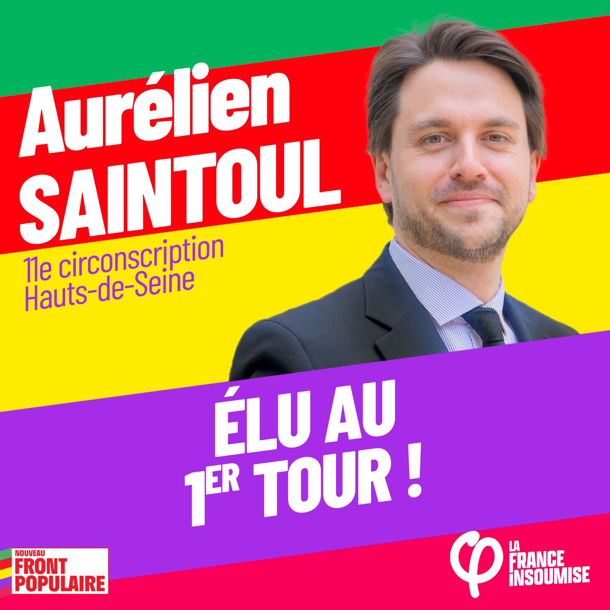FranceInsoumise's tweet photo. 🎉Bravo à @A_Saintoul élu au premier tour dans la 11e circonscription des Hauts-de-Seine.

#NouveauFrontPopulaire #LEGISLATIVES2024 https://t.co/Y2hN2Fx4Qb