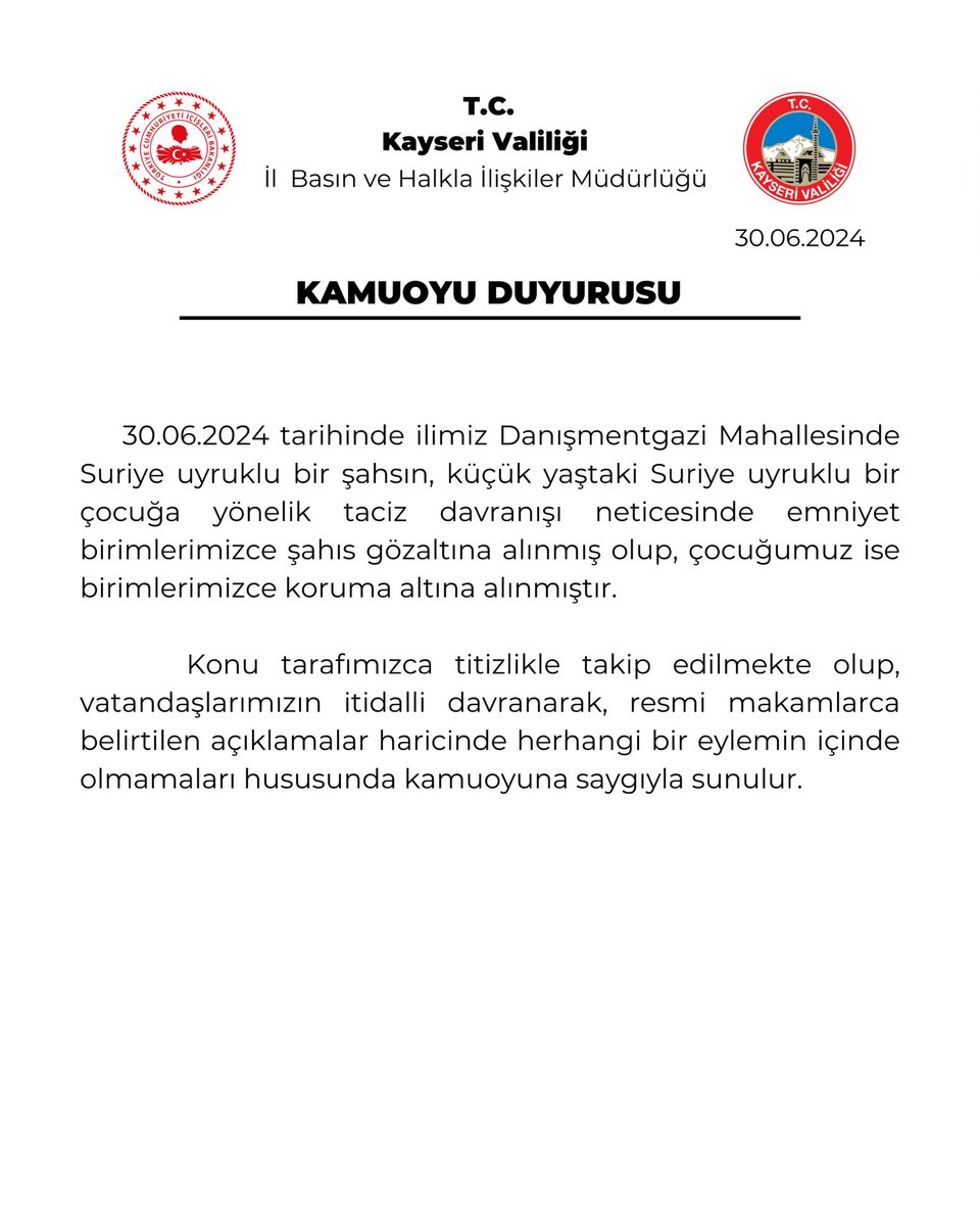 Kayseri'de olayı bilen herkes 6 yaşındaki çocuğun Türk olduğunu söylüyor. Kayseri valiliği niye "çocuk Suriyeli" diyerek yalan söylüyor? Affedersiniz ama "birbirlerini s*kiyorlar, bizi ilgilendirmez" mi demek istiyor? Çocuk Suriyeli bile olsa bu neyi değiştirir?