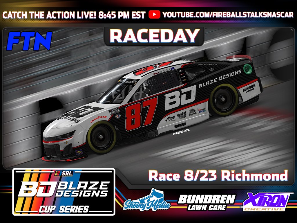 It’s raceday in the SRL Blaze Designs Cup Series! Are you ready for the first short track race of the year? The SRL cup series heads to Richmond raceway for 160 laps! 

live on YouTube.com/FireballTalksN… at 8:45 PM EST!