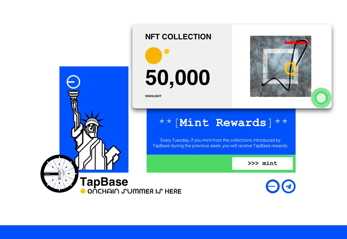 tapbaseapp's tweet image. TapBase @base  @Highlight_xyz 
If you mint from the collections introduced by TapBase during the previous week every Tuesday, you will receive TapBase rewards.