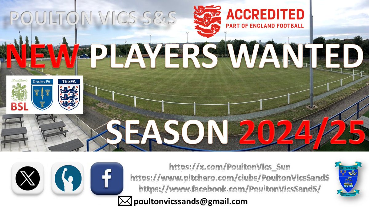 Poulton Vics S&S (@poultonvics_sun) on Twitter photo Open-age team (Birkenhead Sunday League)
Looking for NEW Players this season
Pre-season training every Thursday 6.30pm
Wallacre Park
Mosslands Drive
Wallasey CH45 8PJ
<a href="/jaylittle89/">jamie little ⭐️⭐️⭐️⭐️⭐️⭐️</a> <a href="/Tolly1878/">Tolly</a> <a href="/MikeHale82/">Mike Hale</a> <a href="/hardy_russell/">Russell Hardy</a> Open-age team (Birkenhead Sunday League)
Looking for NEW Players this season
Pre-season training every Thursday 6.30pm
Wallacre Park
Mosslands Drive
Wallasey CH45 8PJ
<a href="/jaylittle89/">jamie little ⭐️⭐️⭐️⭐️⭐️⭐️</a> <a href="/Tolly1878/">Tolly</a> <a href="/MikeHale82/">Mike Hale</a> <a href="/hardy_russell/">Russell Hardy</a>