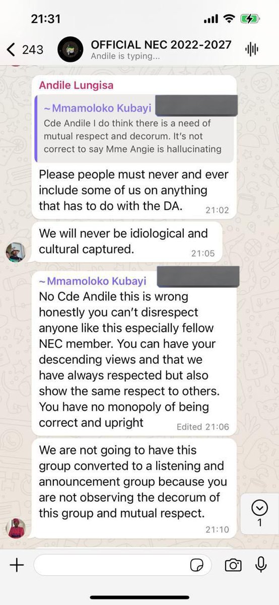 Miz_Ruraltarain's tweet photo. Part 1 :Andile Lungisa having a little tantrums theatrics at the last hour....whoever leaked this ANC NEC whatsapp group is intentional 🚮💀🤣🤣🤣
Haai MK fans are hiding in behind the ANC badge! https://t.co/QH0MpTkWJV