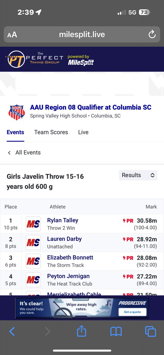 rylan_track2009's tweet photo. Had so much fun at regionals in columbia sc with a new meet pr of 100.4ft /30.58 meters. excited for aau nationals at greensboro! region 8 aau champ & ga aau/ usatf champ! looking forward to new experiences! #javelin #trackandfield #throw2win https://t.co/27YnMSXA6x