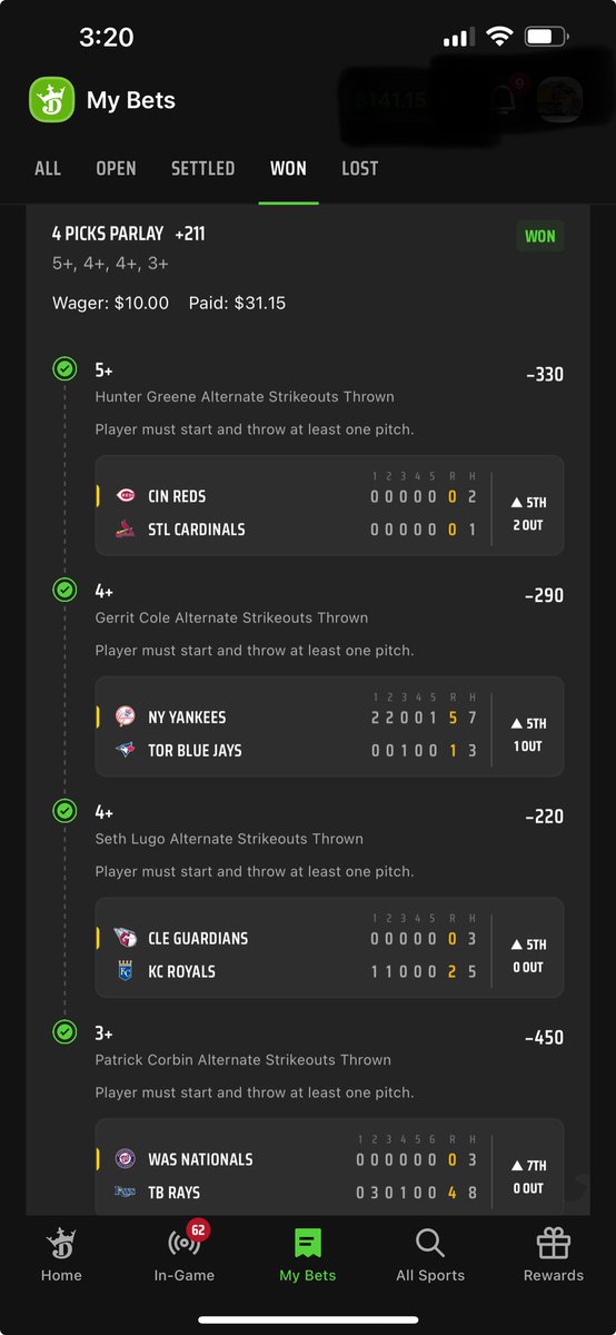 KohanJason's tweet photo. @CodyBrownBets Another win off the strikeout hit sheet. I’m loving these. Thanks!!! https://t.co/DQHDPhl8oA