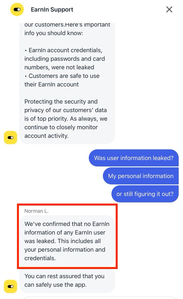 mikulaja's tweet photo. Apparently @earnin customer support is telling users concerned about the hack that it has "confirmed that no Earnin information of any Earnin user was leaked"

However, I can see in the data dump there does appear to be Earnin data (have not examined the files yet): https://t.co/brwwiRwn69