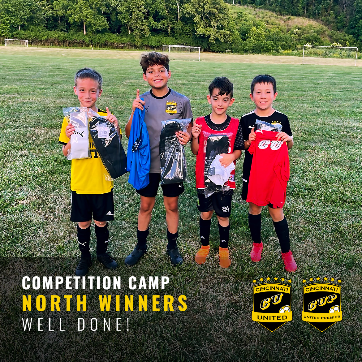 cincyunited's tweet photo. Competition Camps also had it's first week! 🏆⚽ Here's the winners of the Dutch style tournament from North &amp; South! 🥳

North
1st - John Paul Angeles
2nd - Leonardo Canizales
2nd - Charlie King
3rd - Luke Pfeiffer

South
1st - Gavin Christy
2nd - Will Tyson
3rd - Landon Quiles https://t.co/2c8N47Busr