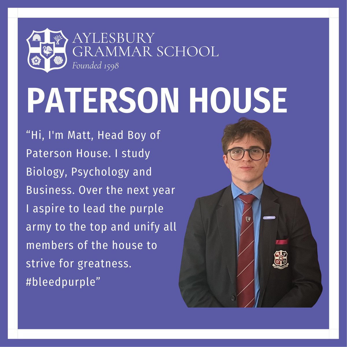 AGSHouses's tweet image. ➡MEET THE LEADERSHIP TEAM⬅
Matt - Head Boy of #AGSPaterson House

🔵🟩🟡🟪🔴🟦 
#BelongingAndCamaraderie
#DevelopingCharacter

@AGSFounded1598