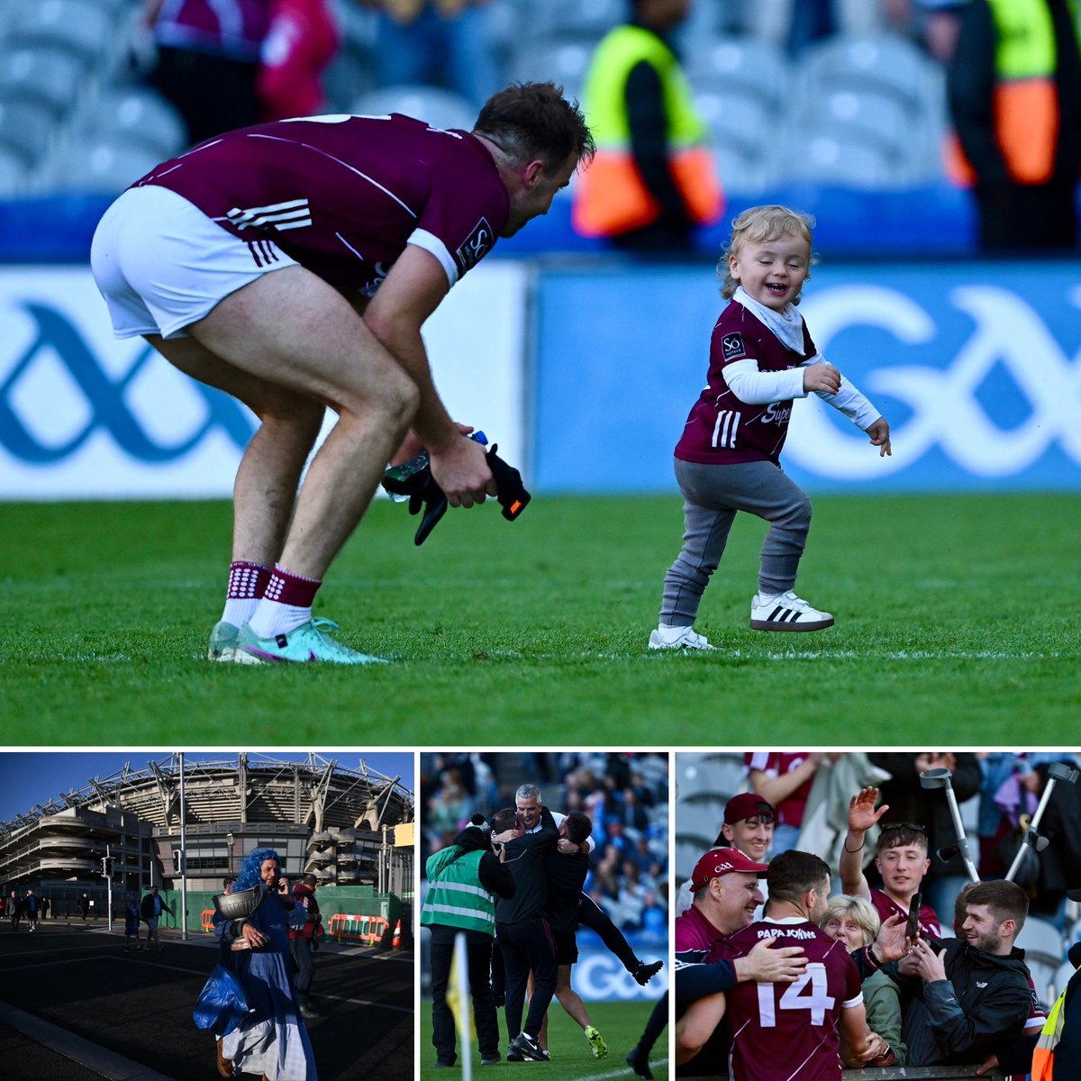 Galway’s Paul Conroy plays with his son Páidí, Dublin fan Terry Broughan ( Molly Malone) heads home after defeat, Padraic Joyce  celebrates and Damien Comer is congratulated by supporters. @Galwa_GAA  <a href="/DubGAAOfficial/">Dublin GAA</a> <a href="/officialgaa/">The GAA</a>