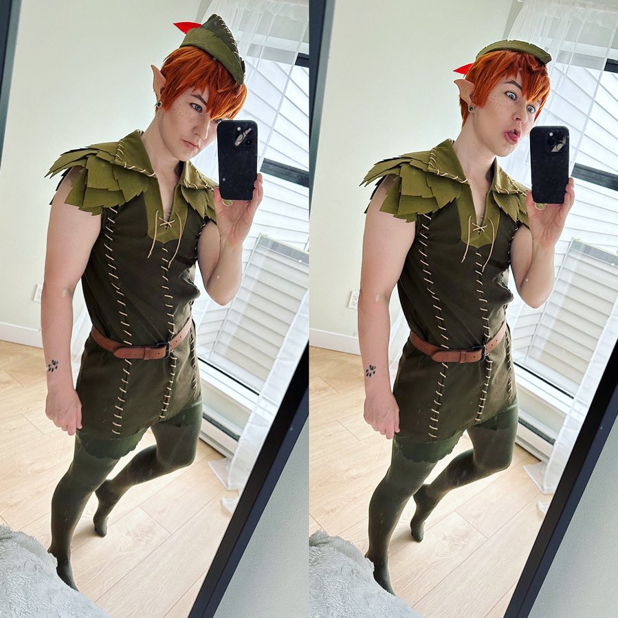 twinfoolz's tweet photo. Finally re-made Peter Pan! The costume I was once told is “the most trans boy costume ever” and honestly if the weird floppy shoe fits 🤷♂️ 🏳️⚧️
Photos to come 👀
#cosplay #peterpan #disney #disneyland #dreamalongwithmickey #peterpancosplay https://t.co/6iex4ZdTZX