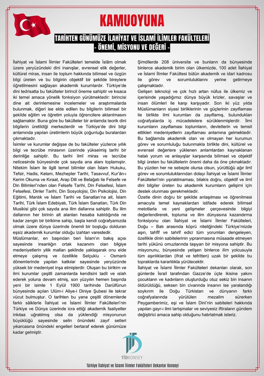 KAMUOYUNA
TARİHTEN GÜNÜMÜZE İLAHİYAT VE İSLAMİ İLİMLER FAKÜLTELERİ
ÖNEMİ, MİSYONU VE DEĞERİ
