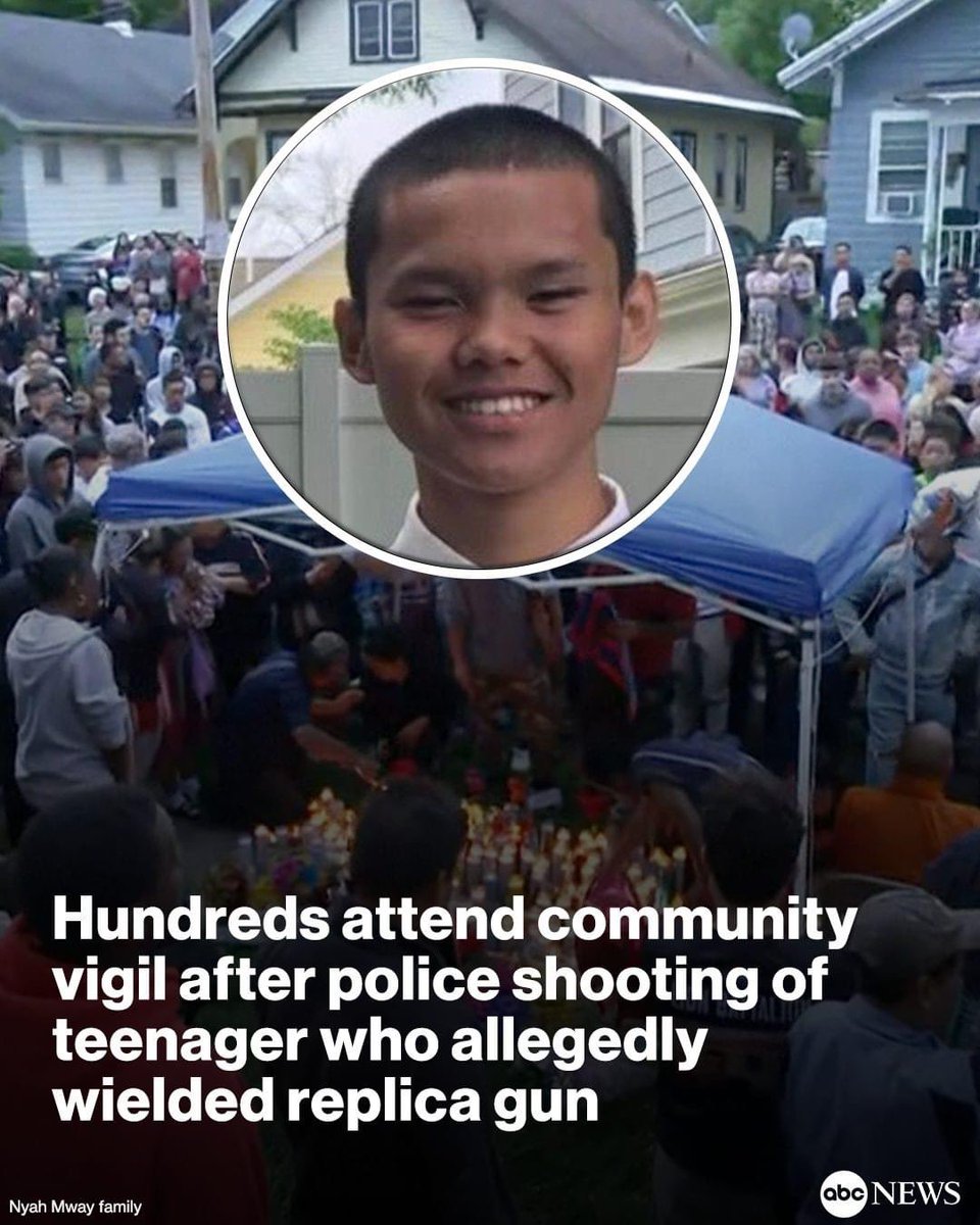 Hundreds of people attended a community vigil in honor of 13-year-old Nyah Mway, who was shot and killed after police say he pointed a replica handgun at officers during an encounter on Friday night in Utica, New York.