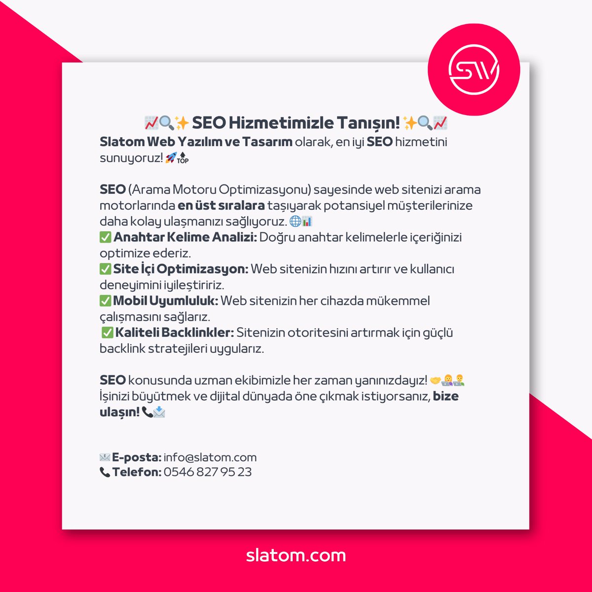 SlatomWeb's tweet photo. Slatom Web Güvencesiyle SEO Optimizasyonu hizmeti!
#SlatomWeb 
#Slatom
#elazig
#seo
#seooptimization 
#ElazığWeb 
#ElazığWebTasarım https://t.co/V9MjWfXvf1